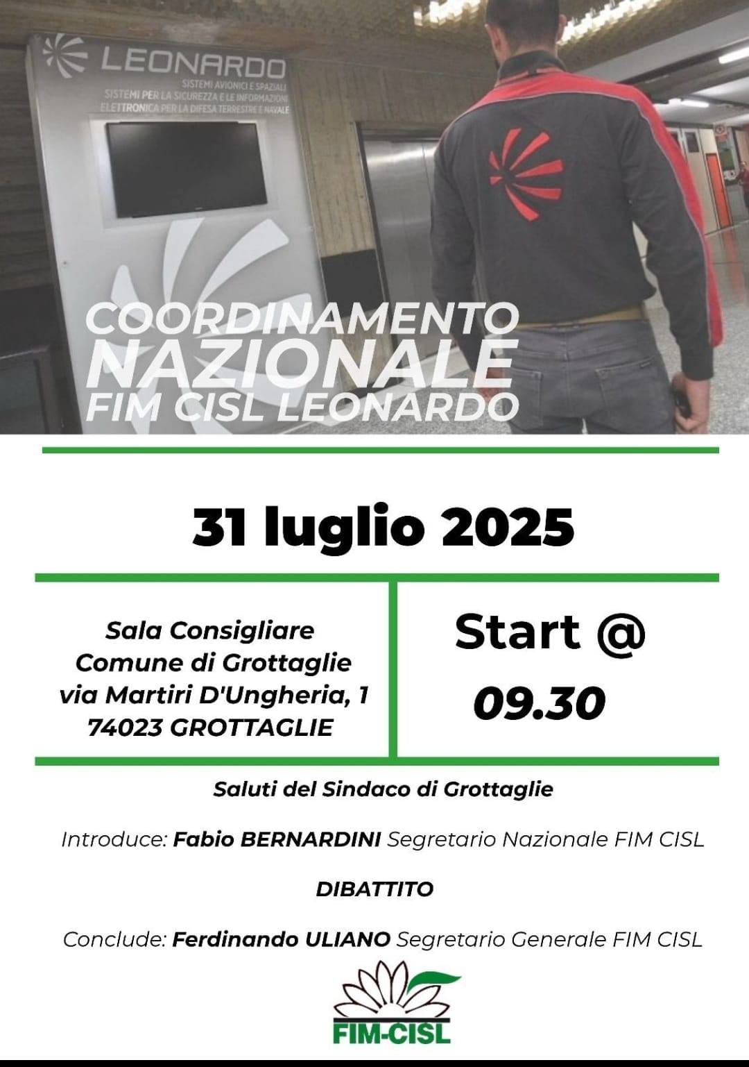 Featured image for “Coordinamento nazionale fim cisl leonardo Grottaglie (TA)”